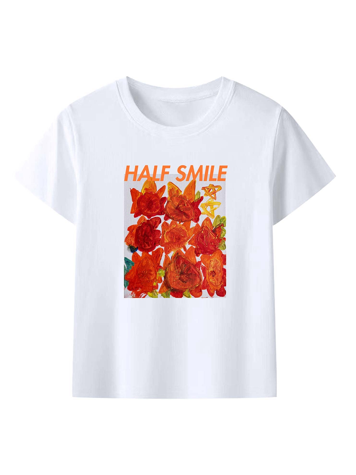 Floral Print Unisex White Crewneck T-Shirt